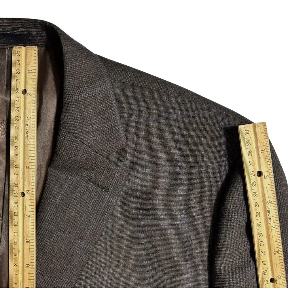 RALPH LAUREN 2 Piece Mens Suit Blazer Jacket 50L Pant 44Wx30L Brown Plaid Wool